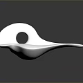 White Abstract Sculpture with Smooth Surface Circular Hole and Curved Shape on Dark Background