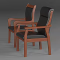Leisure Chairs With Wooden Frame Black Leather Seat Backrest And Armrests