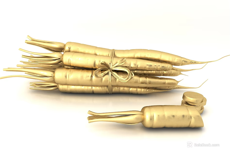 Golden Carrot Shaped Decorative Ornament Set with Bundled and Single Pieces 3d model 