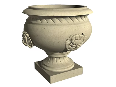 Classic Stone Garden Ornament Planter With Carved Floral Animal Motifs And Base 3d model