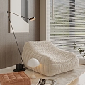 Modern Cream Style Lazy Sofa Single Person Sofa Rest Sofa Floor Lamp Hanging Picture 3d model