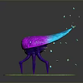 Vibrant Fantasy Creature Purple Legs Pink Body Blue Pink Flame Top Green Grass Glowing Particles
