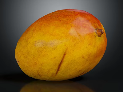 Fresh Vibrant Ripe Mango With Yellow Orange Smooth Skin And Reflection On Dark Background 3d model