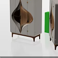 Modern Sideboard With White And Wooden Finish Unique Geometric Shape And Golden Accents