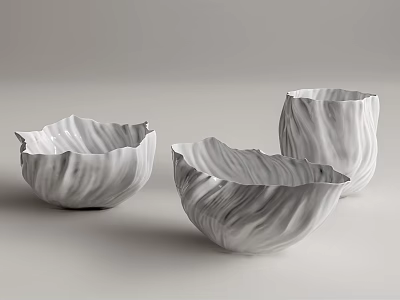 Irregular Shaped Ceramic Vessels With Wavy Edges And Wood Grain Texture 3d model