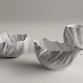 Irregular Shaped Ceramic Vessels With Wavy Edges And Wood Grain Texture 3d model