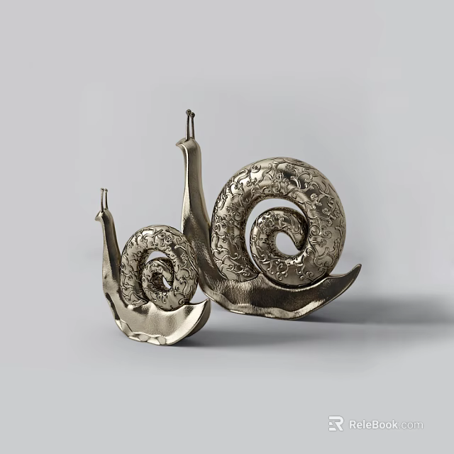 Decorative Ornament Set Two Silver Snail Figurines With Intricate Spiral Patterns For Home Decor 3d model 