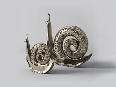 Decorative Ornament Set Two Silver Snail Figurines With Intricate Spiral Patterns For Home Decor 3d model
