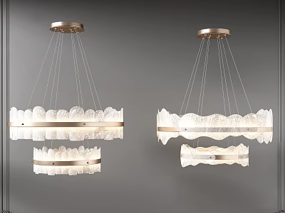 Modern Elegant Chandeliers With Golden Ceiling Base And White Leaf Pattern Shades 3d model