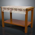 Wooden Two Tier Side Table With Patterned Tablecloth And Lower Shelf