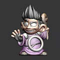 Cheerful Cartoon Fantasy Character In Purple Outfit With White Circle And Spiral Staff