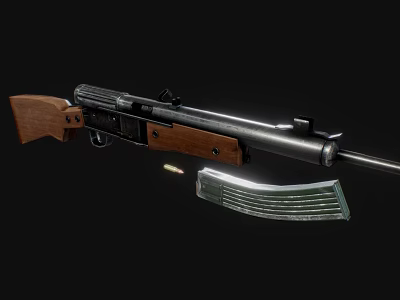 Classic Tactical Rifle With Wooden Stock Black Barrel Magazine And Bullet 3d model