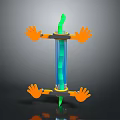 Character Creature 3D Model With Green Spiral Structure And Orange Hands