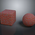 Plant Pattern Decorated Red Cube And Sphere With Textured Red Surface Design 3d model