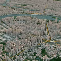 Aerial Urban Planning Layout of City with Winding River and Green Surroundings