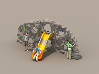 Colorful Outdoor Playground Equipment With Rock Climbing Wall And Slide For Kids Interaction 3d model