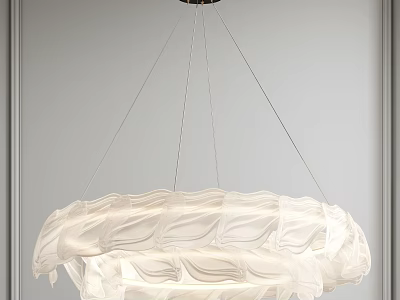 Modern White Fabric Chandelier With Pleated Circular Design And Hanging Cords 3d model