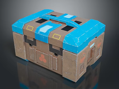 Practical Brown And Blue Patterned Storage Box With Handles For Daily Home Use 3d model