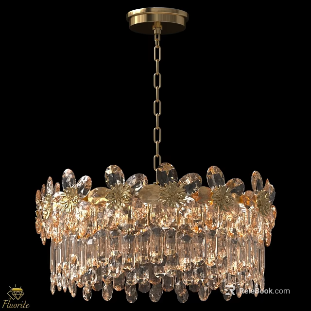 Elegant Luxurious Crystal Chandelier with Ornate Gold Accents and Hanging Crystals 3d model 