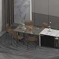 Elegant Modern Dining Table Set With Marble Top And Beige Chairs On Patterned Rug 3d model