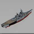 Detailed Battleship Weapon Model With Gray Hull Red Bottom Deck Turrets And Bridge