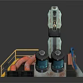 Mechanical Sci Fi Ring Structure Featuring Pipes Yellow Staircase And Components 3d model