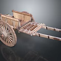 Ancient Vintage Wooden Cart With Large Spoked Wheels And Rustic Structure