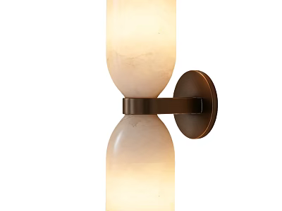 Elegant Wall Sconce With Double Cylindrical Glowing Marble Shades And Bronze Bracket 3d model