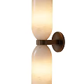 Elegant Wall Sconce With Double Cylindrical Glowing Marble Shades And Bronze Bracket