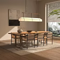 Modern Tea Room Interior With Wooden Table Chairs Hanging Lamp And Decorative Painting