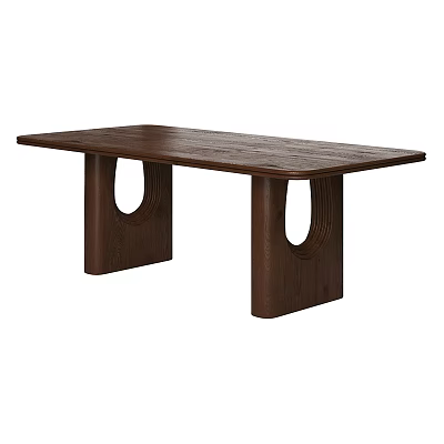 Modern Dark Brown Wooden Dining Table With Unique Curved Double Column Legs Design 3d model