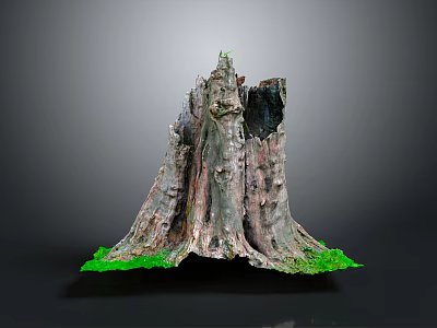 Natural Wood Stone Tree Stump Decoration With Green Grass Base And Texture 3d model
