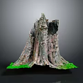 Natural Wood Stone Tree Stump Decoration With Green Grass Base And Texture