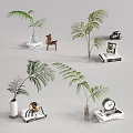 Elegant Decorative Vases With Green Fern Plants And Books Clock Figurine