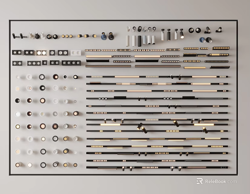 Various Styles Downlights And Spotlights With Black White Gold Modern Design 3d model 