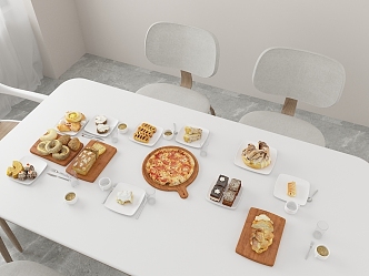 Bread Food Coffee Strawberry Cake Pizza 3d model