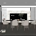 Elegant Modern Restaurant Interior With Marble Backdrop Dining Table And Light Grey Chairs