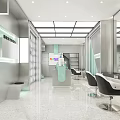 Modern Cosmetic Store Interior With Round Hole Wall And Light Green Shelves Displaying Products