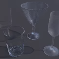 Transparent Glass Cups with Various Shapes and Decorative Patterns on 3d model