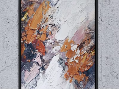 Abstract Painting With Thick Textured Brushstrokes Orange White Purple Black Frame On Gray Wall 3d model