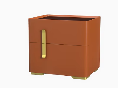 Brown Modern Nightstand With Gold Handle And Gold Legs Design 3d model
