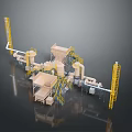 Industrial Facility 3D Model With Equipment Pipes Yellow Supports And Structural Layout