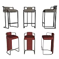 Modern Bar Stools With Metal Frame Upholstered Seats Armrests In Gray And Red Tones