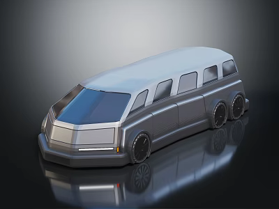 Modern Silver Van With Sleek Design Reflective Surface And Multiple Windows 3d model