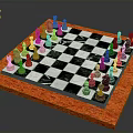 Black and White Checkered Chessboard With Orange Wooden Base And Arranged Chess Pieces