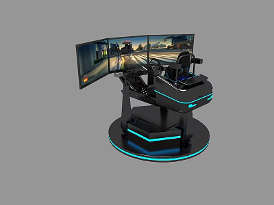 Advanced Driving Simulator Setup With Multiple Curved Screens Steering Wheel And Comfortable Seat 3d model