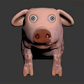 Pink Cartoon Pig with Big Round Eyes and Smooth Surface on Dark Background