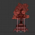 Bonsai Trees with Green Red and Pink Leaves on Wooden Stands in Decorative Pots