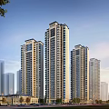 Modern High Rise Residential Buildings Exterior With Glass Windows And Urban Skyline