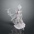 White Woman Sculpture With Flowing Attire Plant Elements And Sword